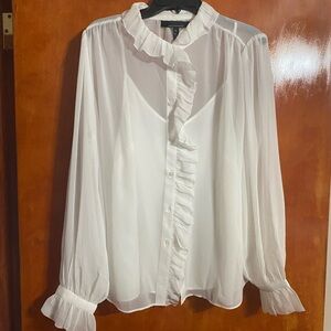 White House Black Market Elegant White Ruffled Blouse size XL NWOT